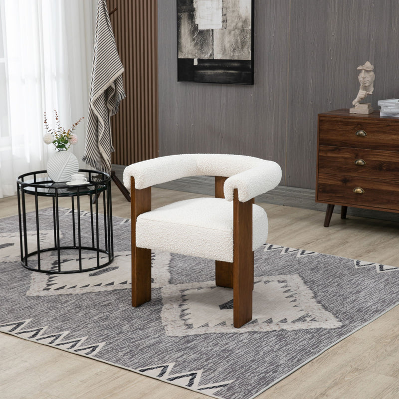 Barrel Cream Boucle Fabric Upholstered Dining Chair