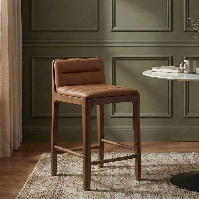 Ellis - Vegan Leather Upholstered Counter Stool (Set of 2) - Brown Base