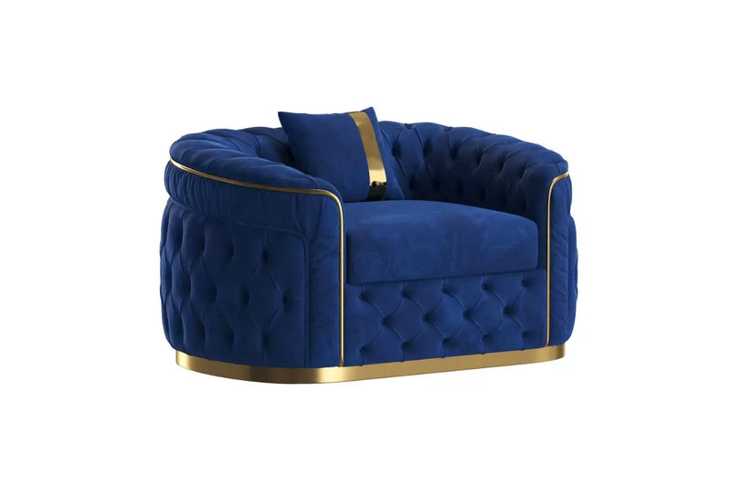 Reign 3-Piece Velvet Living Room Set with Gold PU Accent