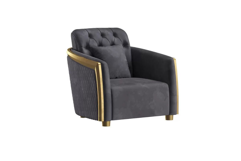 Calista Velvet 3-Piece Living Room Set With Gold Stainless Steel