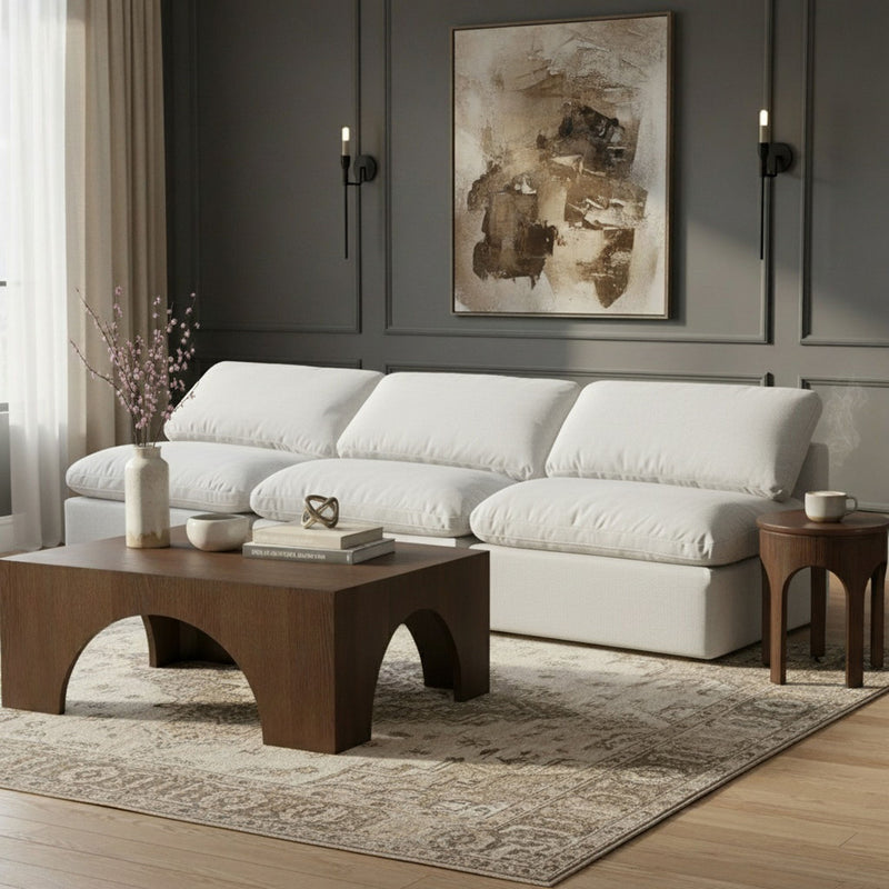 Indulge 105" White Linen Textured Fabric Upholstered 3pc. Armless Modular Sofa