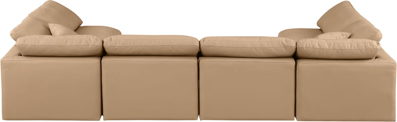 Indulge 140" Tan Vegan Leather Upholstered 6pc. Modular Sectional