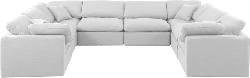 Indulge 140" White Linen Textured Fabric Upholstered 8pc. Modular Sectional