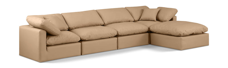 Indulge 140" Tan Vegan Leather Upholstered 5pc. Modular Sectional