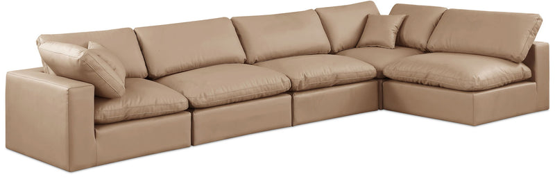 Comfy 158" Tan Vegan Leather Upholstered 5pc. Modular Sectional