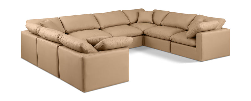 Indulge 140" Tan Vegan Leather Upholstered 8pc. Modular Sectional