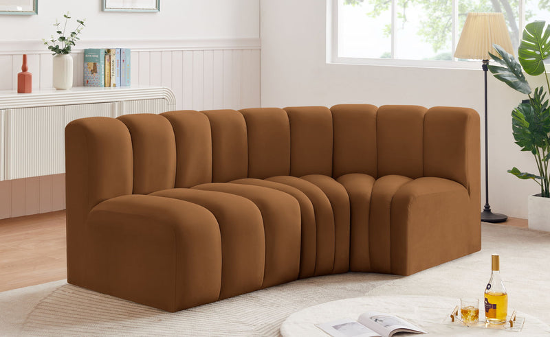 Arc 84" Saddle Velvet Upholstered 3pc. Modular Sectional