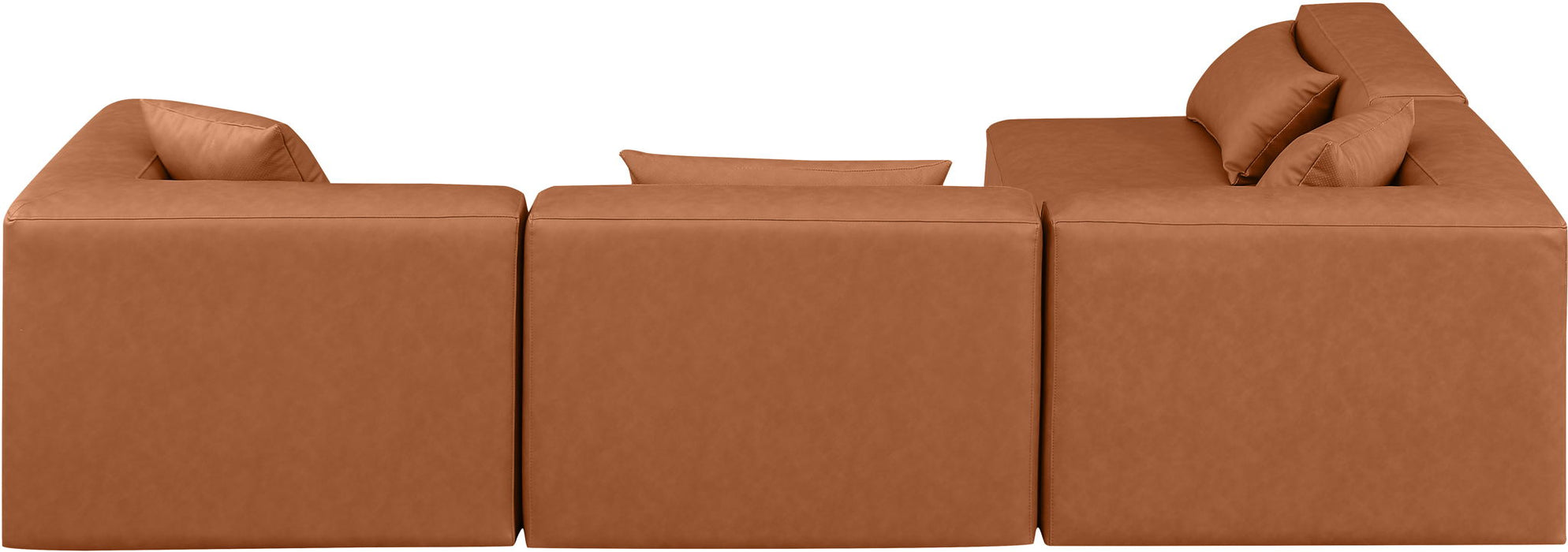 Cube 108" Cognac Vegan Leather Upholstered 4pc. Modular Sectional