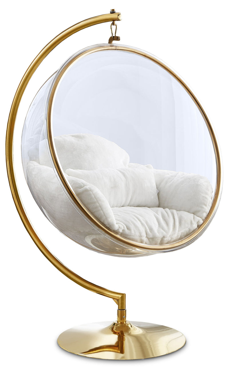Luna White Acrylic And Fabric Upholstered Swing Bubble Accent Chair