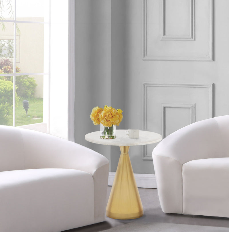 Emery White Marble Top And Steel Base End / Side Table