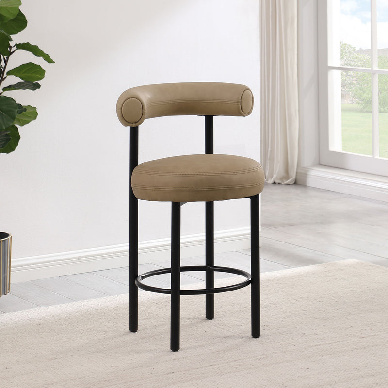 Bordeaux Tan Vegan Leather Upholstered Counter Stool