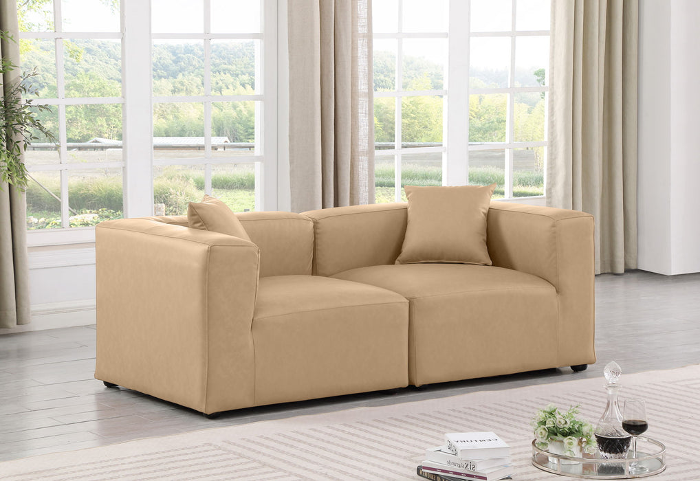 Cube 72" Tan Vegan Leather Upholstered 2pc. Modular Loveseat