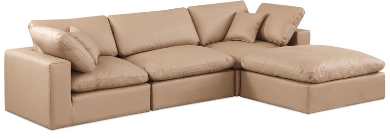Comfy 119" Tan Vegan Leather Upholstered 4pc. Modular Sectional