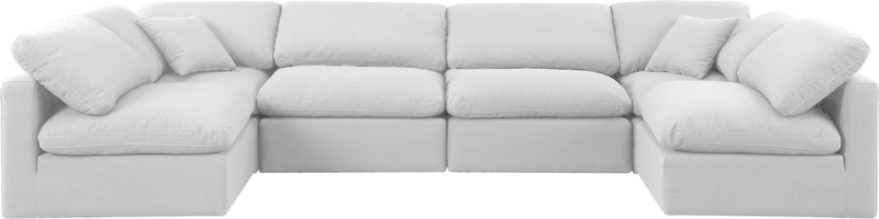 Indulge 140" White Linen Textured Fabric Upholstered 6pc. Modular Sectional