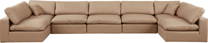 Comfy 197" Tan Vegan Leather Upholstered 7pc. Modular Sectional