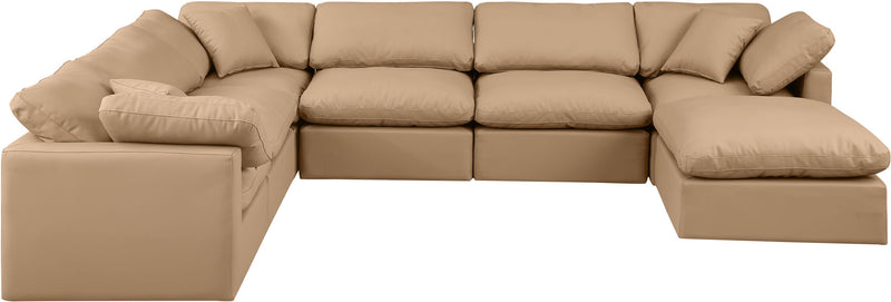 Indulge 140" Tan Vegan Leather Upholstered 7pc. Modular Sectional