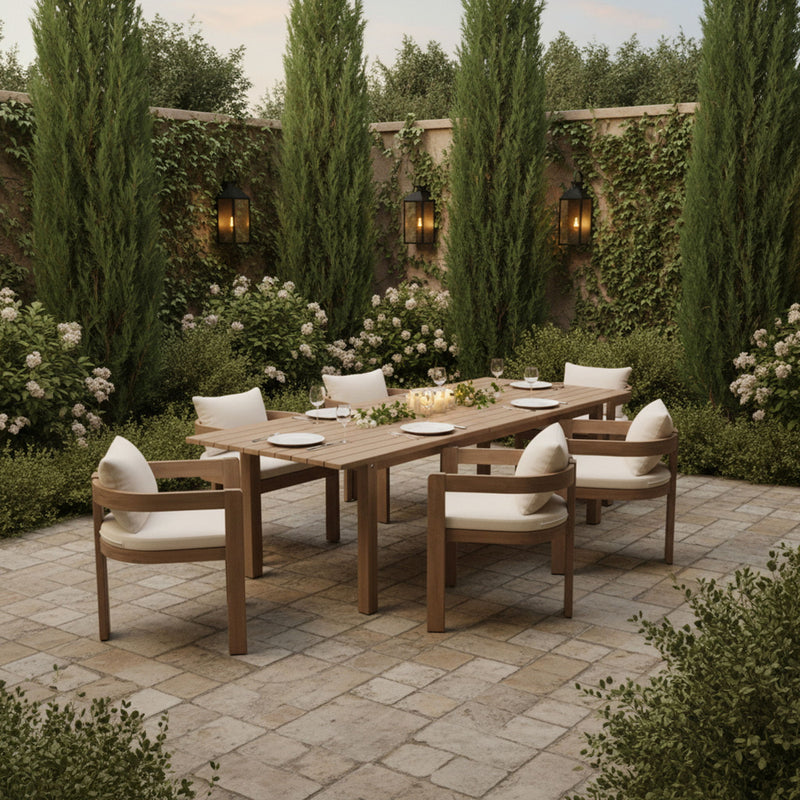 Newport 86.75" / 108" Natural Acacia Wood Outdoor Patio Dining Table