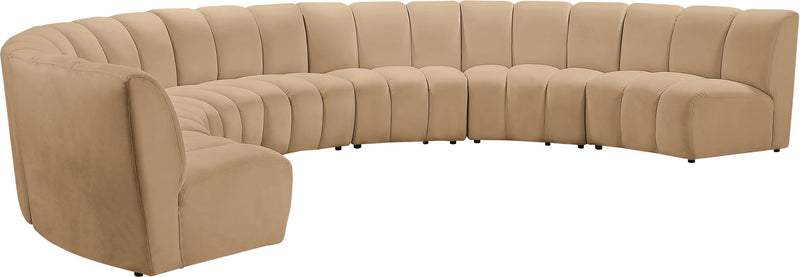 Infinity 183" Camel Velvet Upholstered 7pc. Modular Sectional