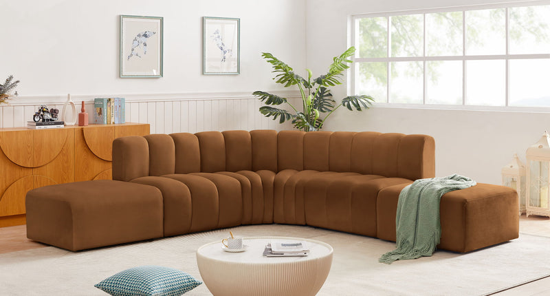Arc 146" Saddle Velvet Upholstered 6pc. Modular Sectional