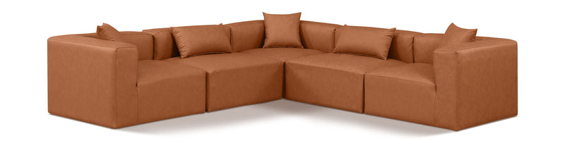 Cube 108" Cognac Vegan Leather Upholstered 5pc. Modular Sectional