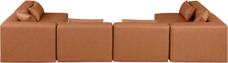 Cube 144" Cognac Vegan Leather Upholstered 6pc. Modular Sectional