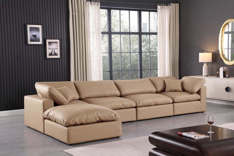 Comfy 158" Tan Vegan Leather Upholstered 5pc. Modular Sectional