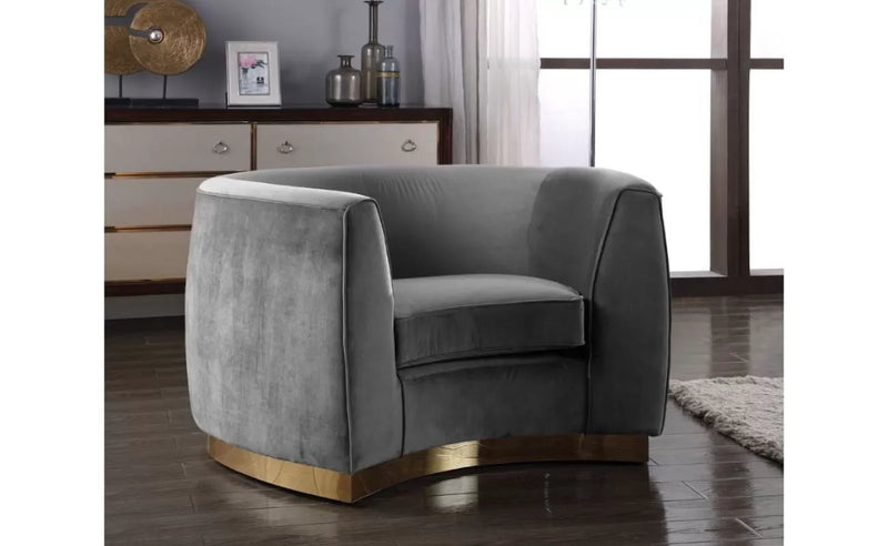 Neveah Velvet 3-Piece Living Room Set In Gray