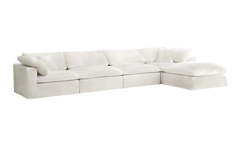 Cloud Velvet 5-Piece Modular Sectional Sofa with Feather Filled Cushions