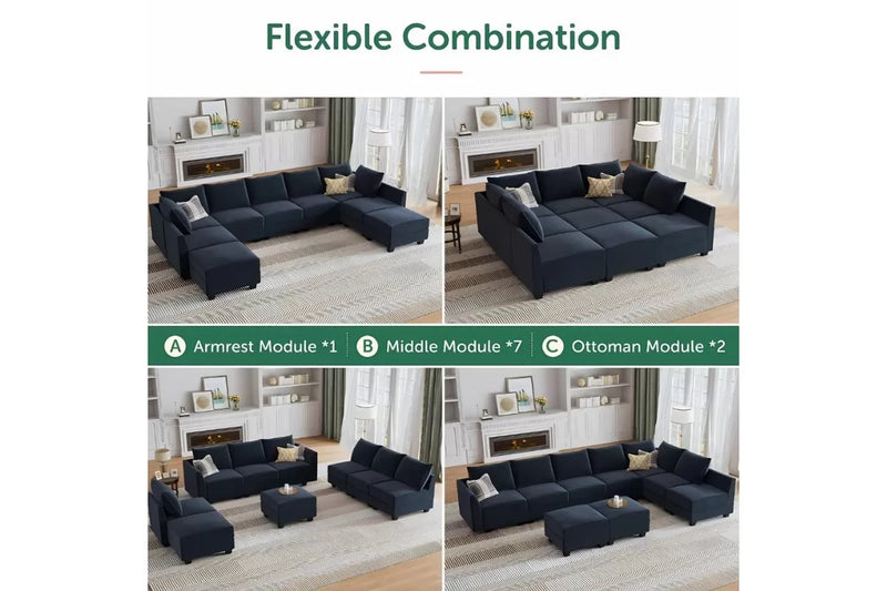 Sereno 9-Piece Velvet Modular Sleeper Sectional With Storage Seat