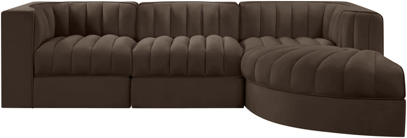 Rummi - Velvet Performance Fabric Upholstered 4 Piece Modular Sectional, With Reverse Corner Chair