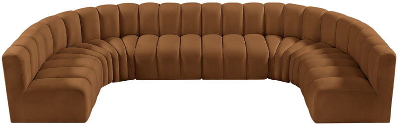 Arc 150" Saddle Velvet Upholstered 8pc. Modular Sectional
