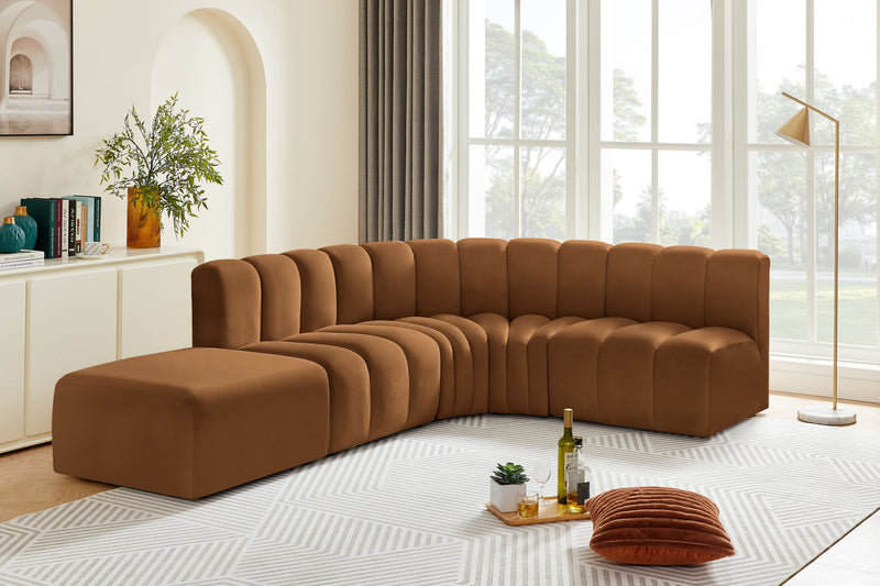 Arc 127" Saddle Velvet Upholstered 5pc. Modular Sectional