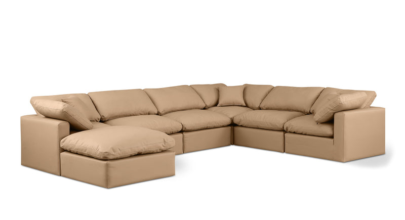Indulge 140" Tan Vegan Leather Upholstered 7pc. Modular Sectional