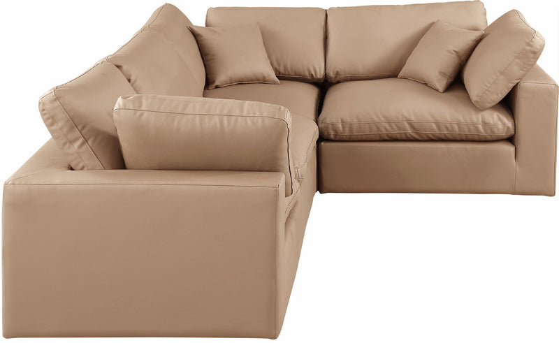 Comfy 119" Tan Vegan Leather Upholstered 4pc. Modular Sectional