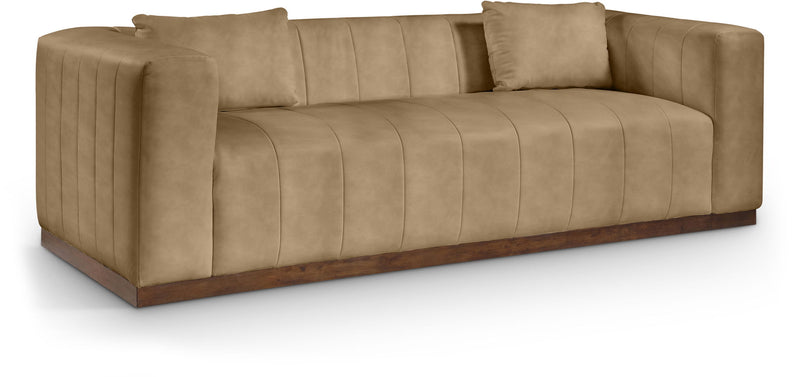 Mallina 90.5" Tan Vegan Leather Upholstered Sofa