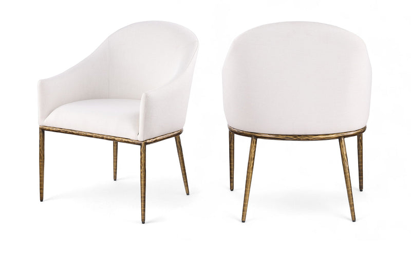 Ferro Cream Linen Textured Performance Fabric Upholstered Dining Arm Chair
