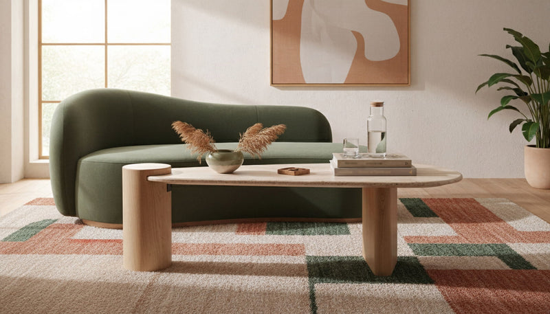Taverna Natural Travertine Top And Oak Wood Base Coffee Table