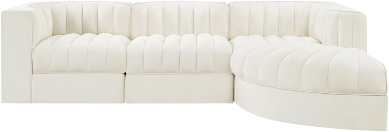 Rummi - Velvet Performance Fabric Upholstered 4 Piece Modular Sectional, With Reverse Corner Chair