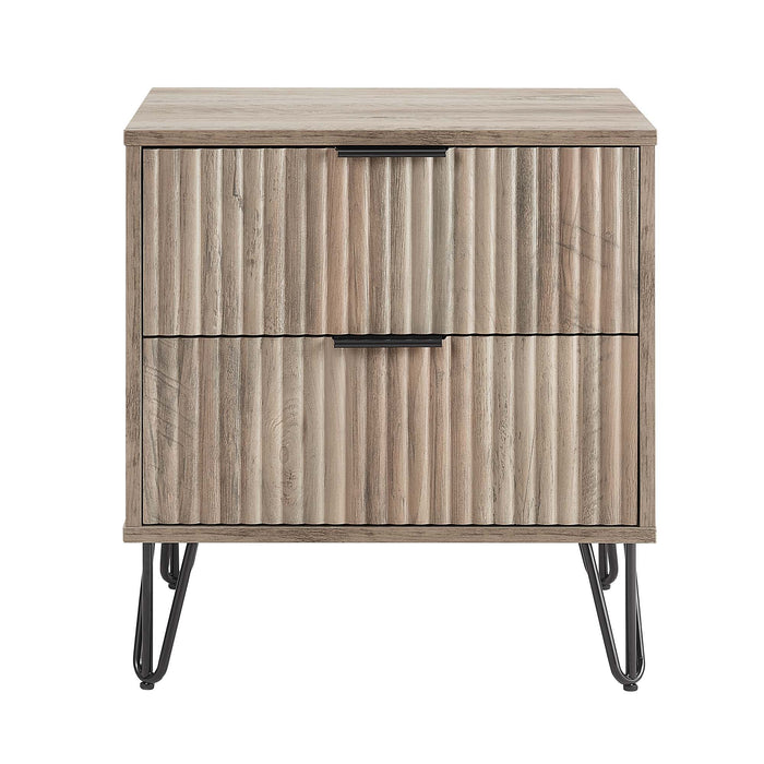 Manhattan Dumbo - Fluted 2-Drawer Nightstand With Rustic Gray Frame