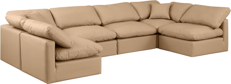 Indulge 140" Tan Vegan Leather Upholstered 6pc. Modular Sectional