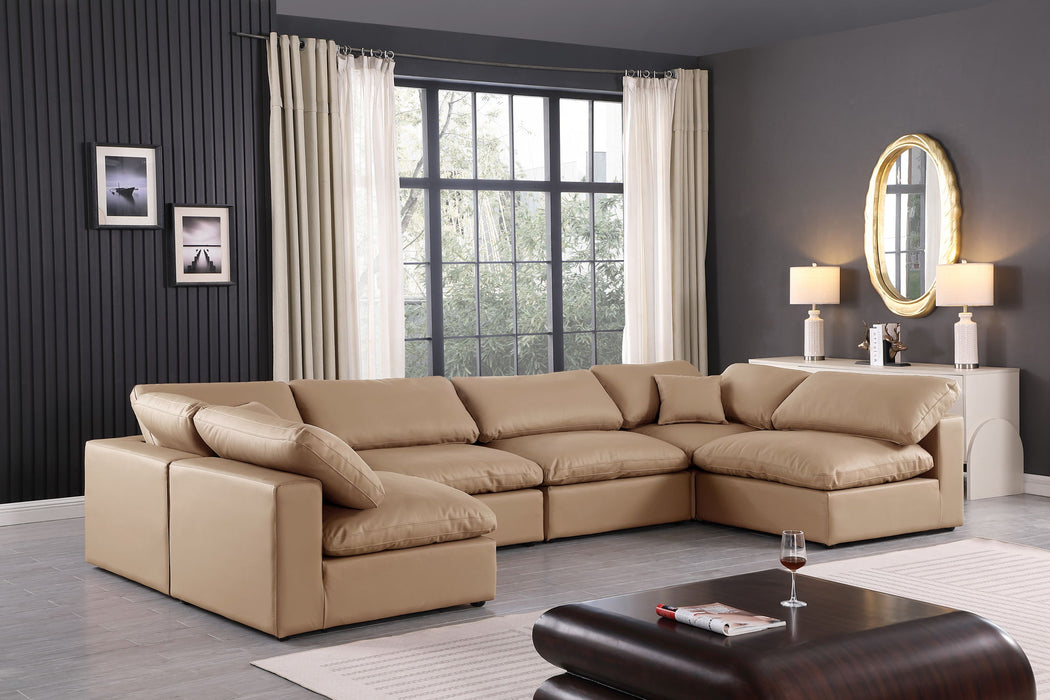 Comfy 158" Tan Vegan Leather Upholstered 6pc. Modular Sectional