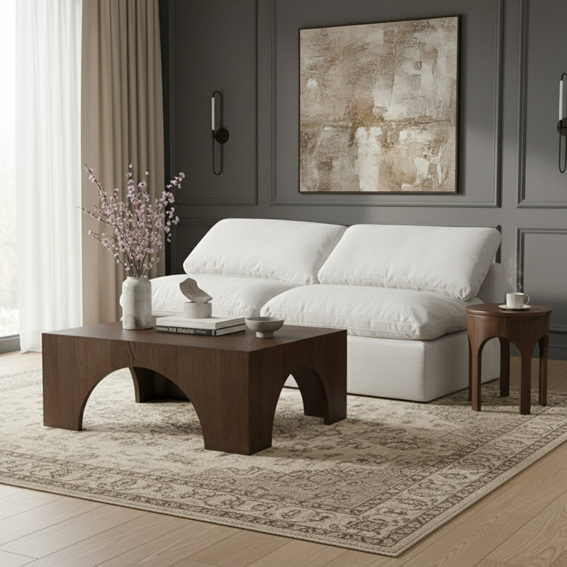 Indulge 70" White Linen Textured Fabric Upholstered 2pc. Armless Modular Loveseat