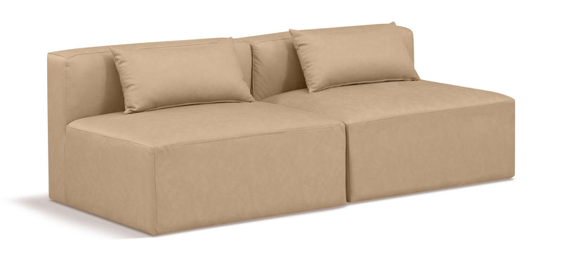 Cube 72" Tan Vegan Leather Upholstered 2pc. Armless Modular Loveseat