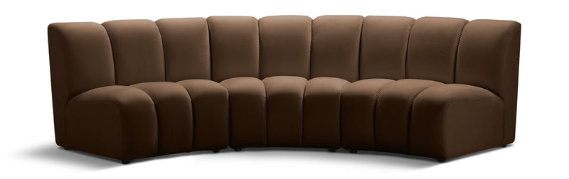 Infinity 119" Brown Velvet Upholstered 3pc. Modular Sectional
