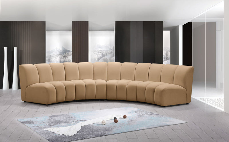 Infinity 148" Camel Velvet Upholstered 4pc. Modular Sectional