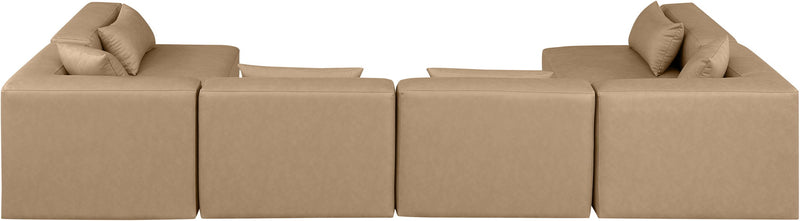 Cube 144" Tan Vegan Leather Upholstered 6pc. Modular Sectional