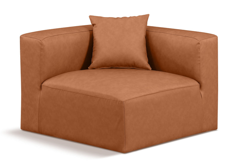 Cube Cognac Vegan Leather Upholstered Modular Corner Chair