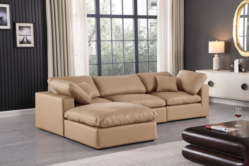 Comfy 119" Tan Vegan Leather Upholstered 4pc. Modular Sectional