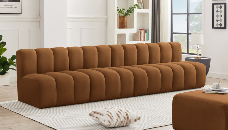 Arc 119" Saddle Velvet Upholstered 4pc. Modular Sectional