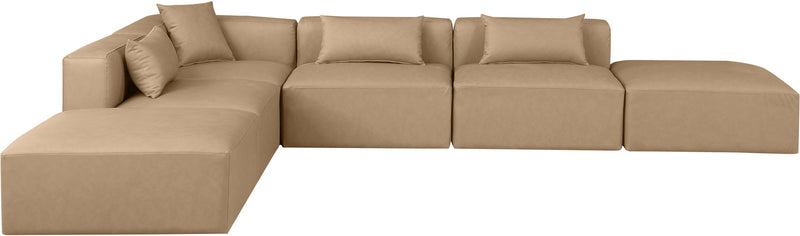 Cube 144" Tan Vegan Leather Upholstered 6pc. Modular Sectional